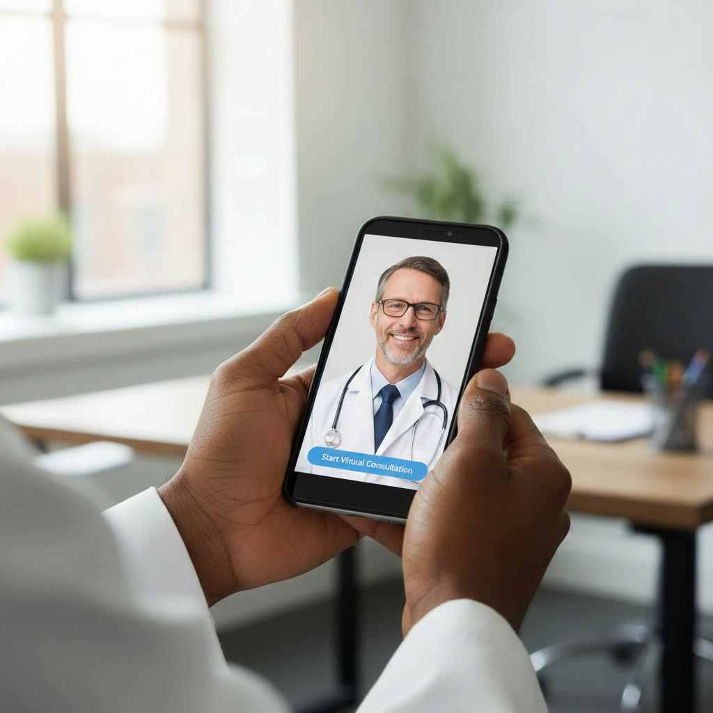 Paciente em teleconsulta com médico pelo celular